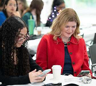 Students and mentors playing Kahoot.