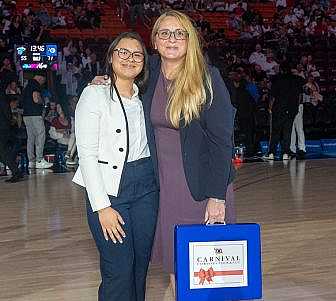 Maikelyn Betancourt and her Carnival mentor Loredana Vatamanu.