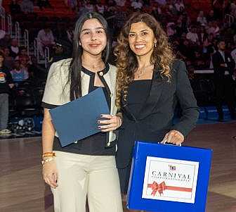 Alexia Tabares and her Carnival mentor Liliana Rodriguez.